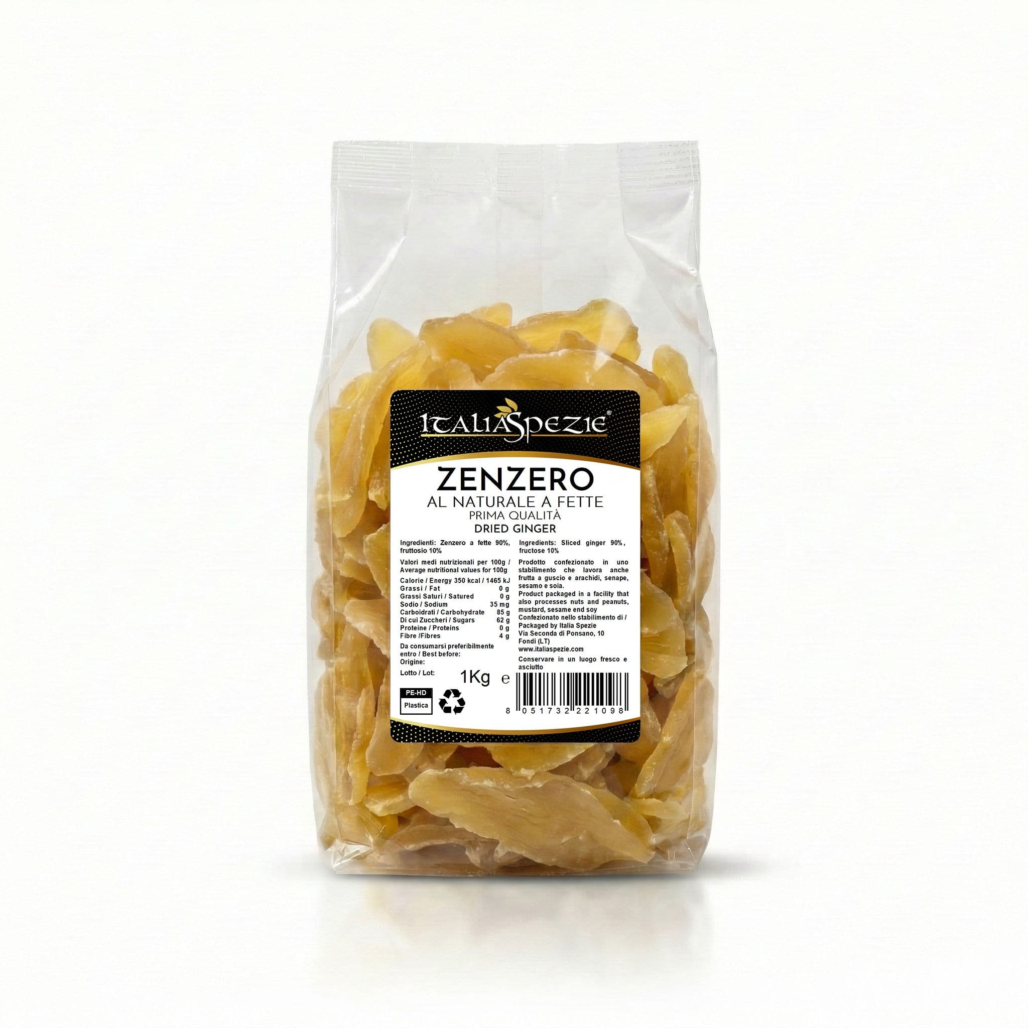 Zenzero Disidratato Senza Zucchero cristallizzato a Fette 100% Naturale - Prima Qualità