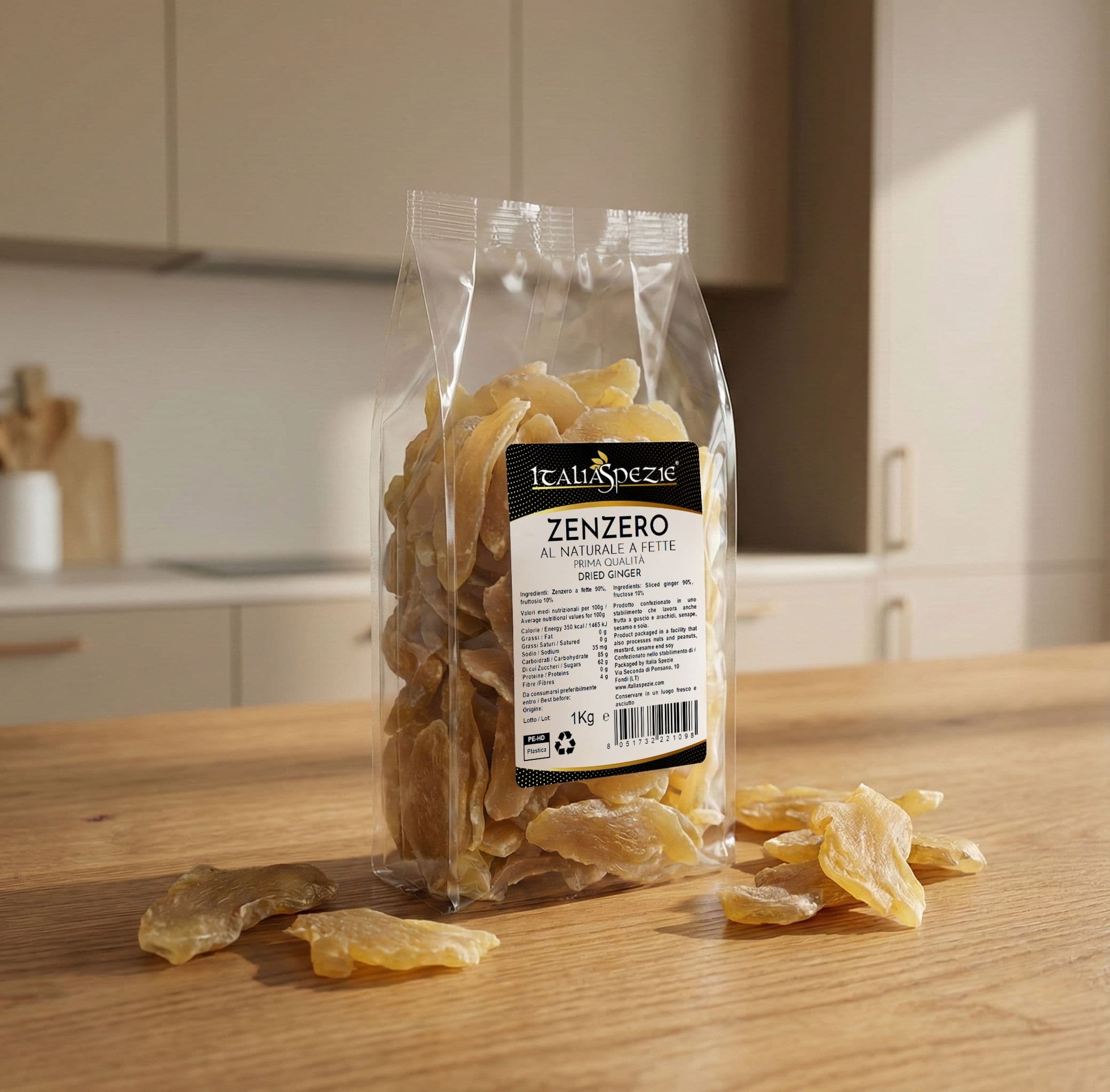 Zenzero Disidratato Senza Zucchero cristallizzato a Fette 100% Naturale - Prima Qualità